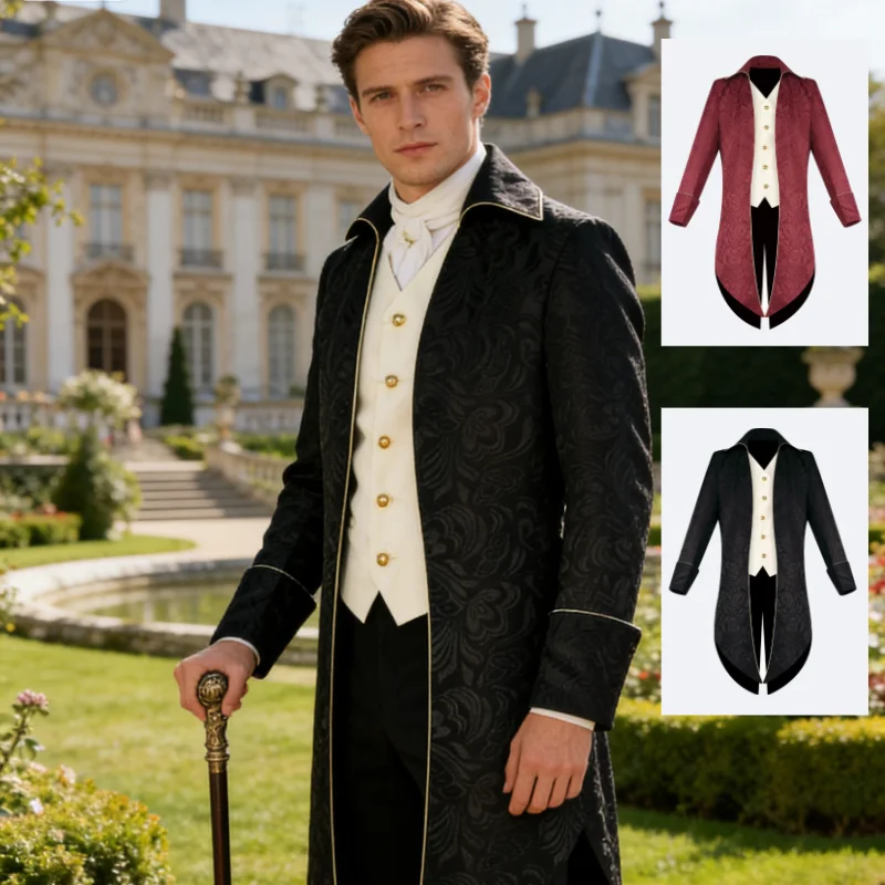 

Medieval Retro Tailcoat Elegant Mid-Length Jacket Unisex Cosplay Party Coat Masquerade Banquet Prince Style Outfit Coat Vest
