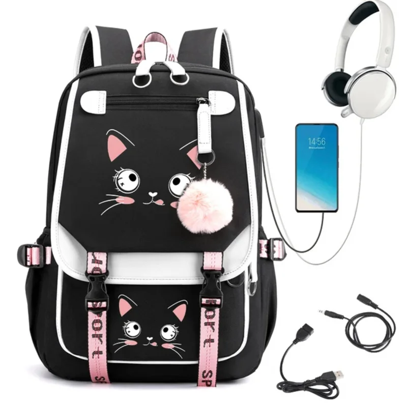 Women Laptop Backpack Boys Girls School Books Bags for Teenage Girls Bagpack Cat Face Kawaii College Student Book Bag Rucksack