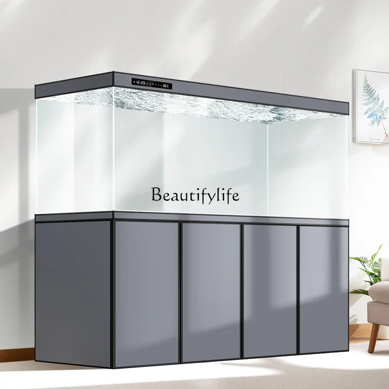 

03.Pipeless fish tank ultra-white bottom filter adjustable water level high-end large screen tank