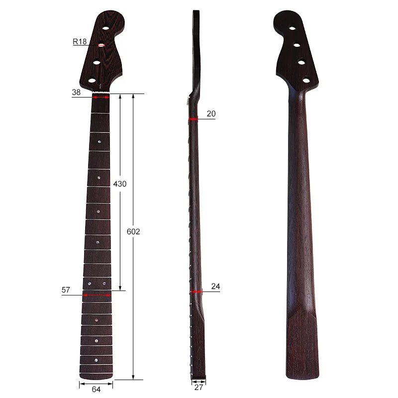 Chicken Wing Wood 4-string matte 20-pin bass handle 4-string electric bass assembly neck DIY accessories