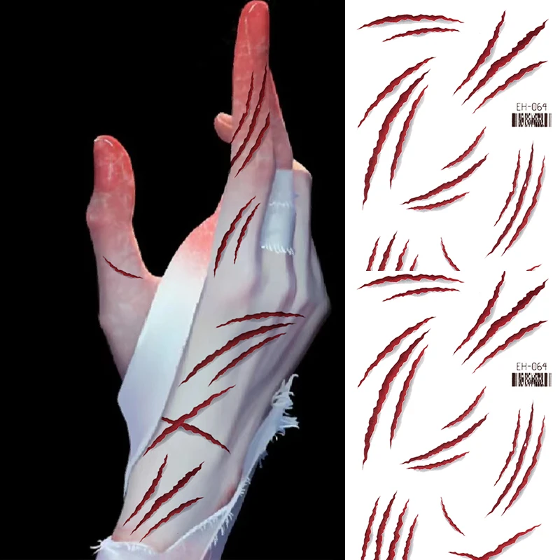 Waterproof Scar Halloween Tattoo Sticker Bloody Terror Realistic Wound Face Body Party Makeup Prank Temporary Tattoo Sticker DIY