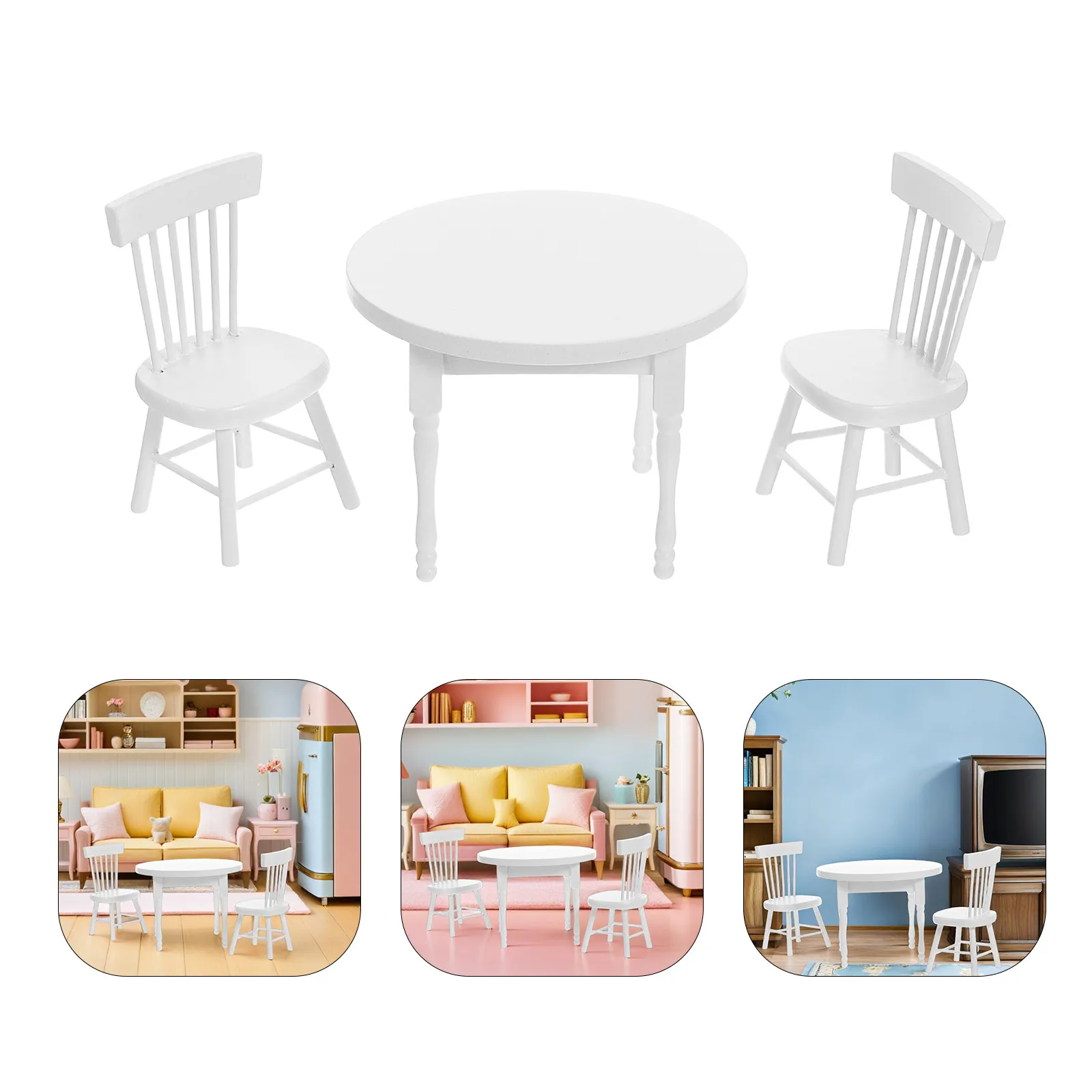 

1Set Miniature Wooden Dollhouse Furniture Set Sturdy Crafted Table and Chairs Ideal for Creative Play Dollhouse Interior Decor