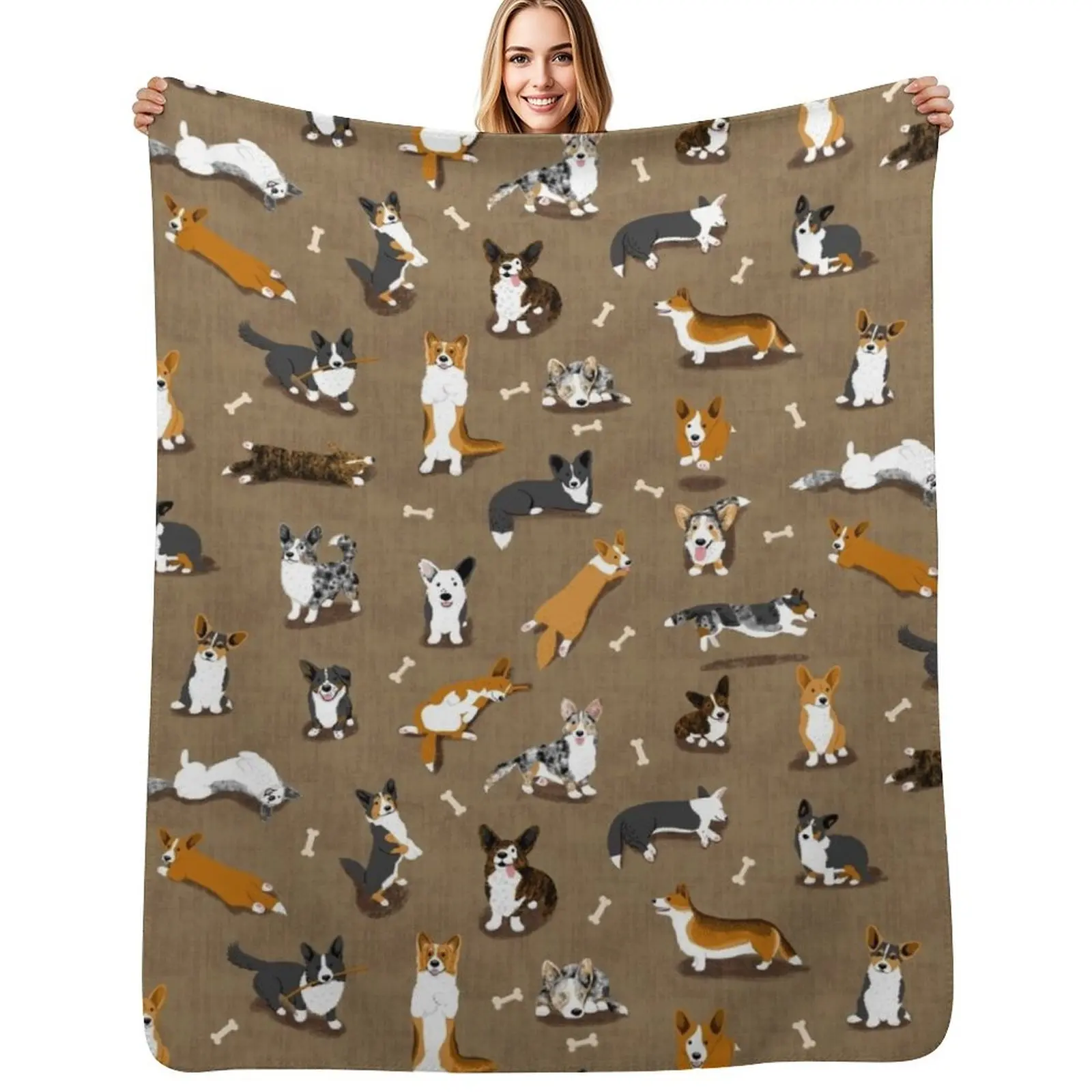 

Cardigan Corgi Pattern on Brown Throw Blanket Moving Decorative Beds Comforter Furrys Blanket