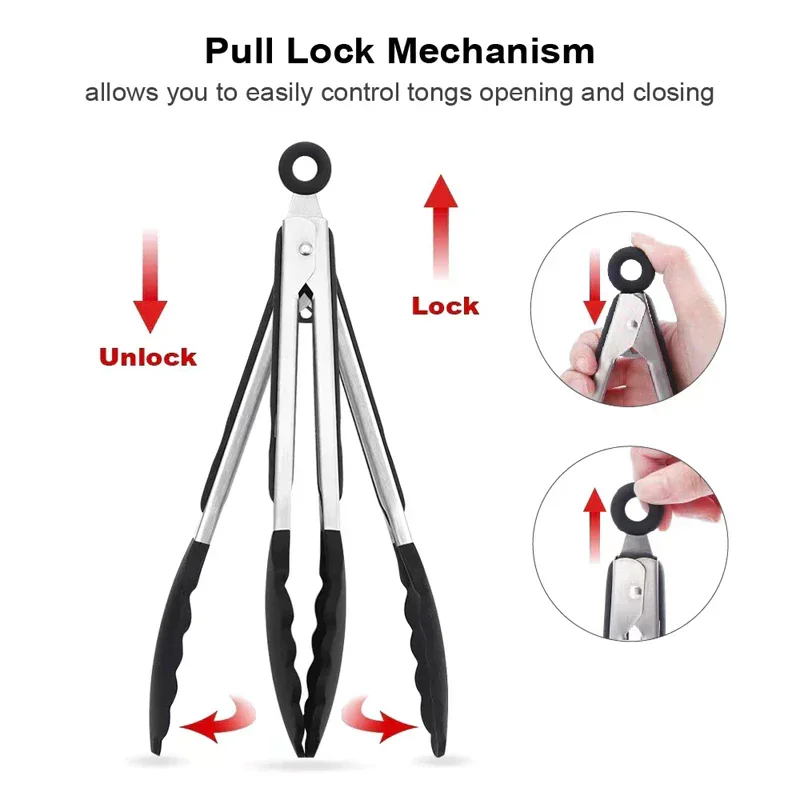 Anti Slip Kochen Servierzange Edelstahl Lebensmittel Clip Brot Salat Tong Hitzebeständige Grill Clips Küche Kochen Werkzeug – Detail 7