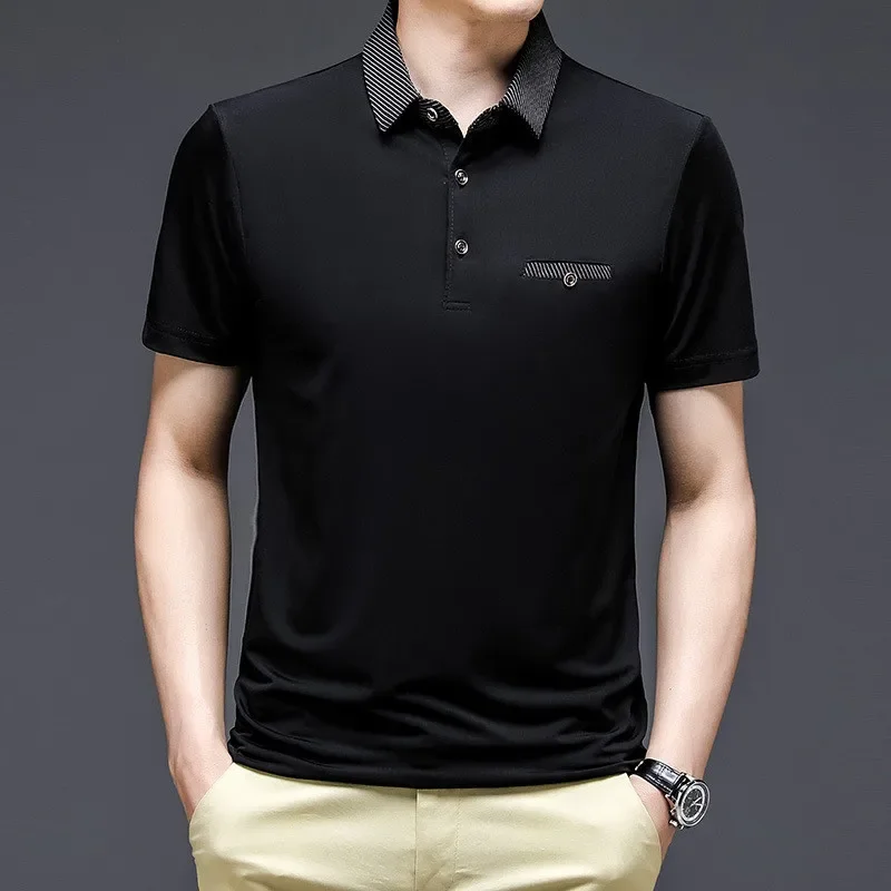 2024 New Men Polo Shirts Solid Color Korean Decorative Pocket Polo Shirts for Men New Summer Slim Fits Polos Male