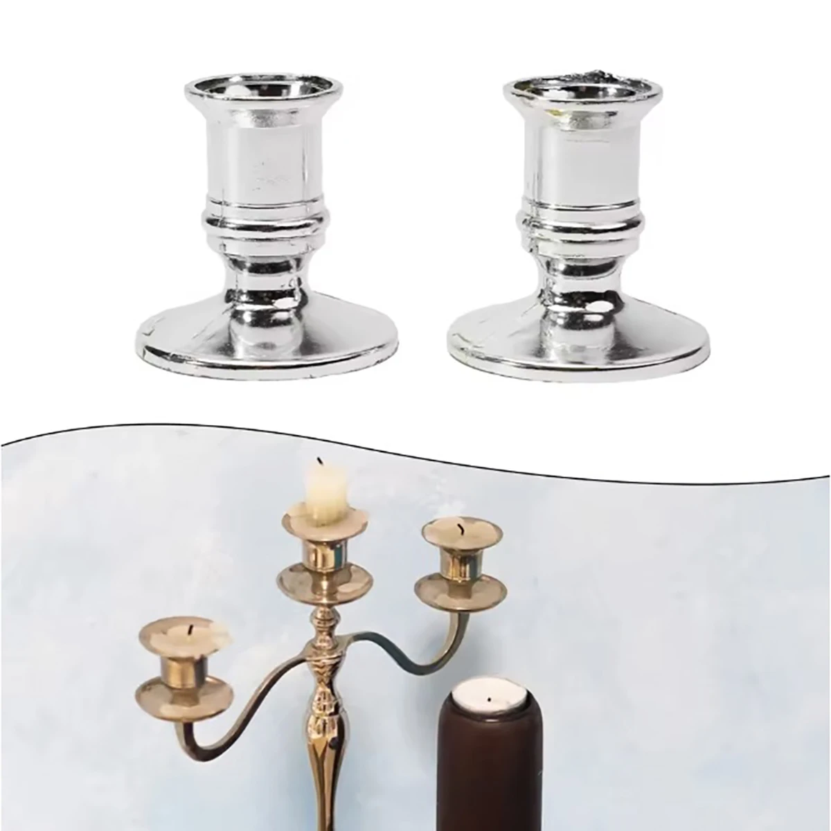 2pcs Taper Candle Holders Candlestick Silver Gold Rod Wax Base for Wedding Party Festival Candlestick Home Decor Candle Holders