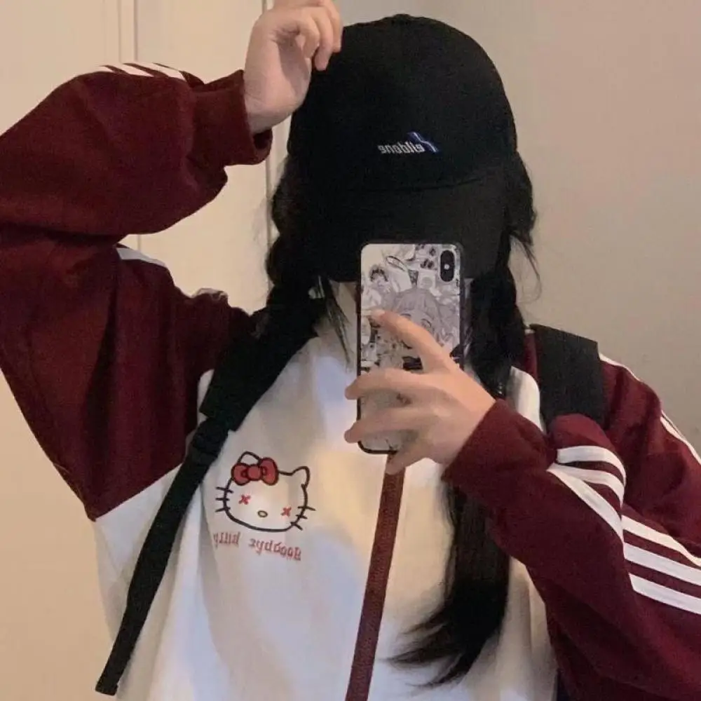 

Толстовка Sanrioed на молнии с рисунком Hello Kitty, аниме кавайный мультяшный Kuromi Cinnamoroll, хлопковое осеннее пальто, свободный студенческий Топ, повседневный милый