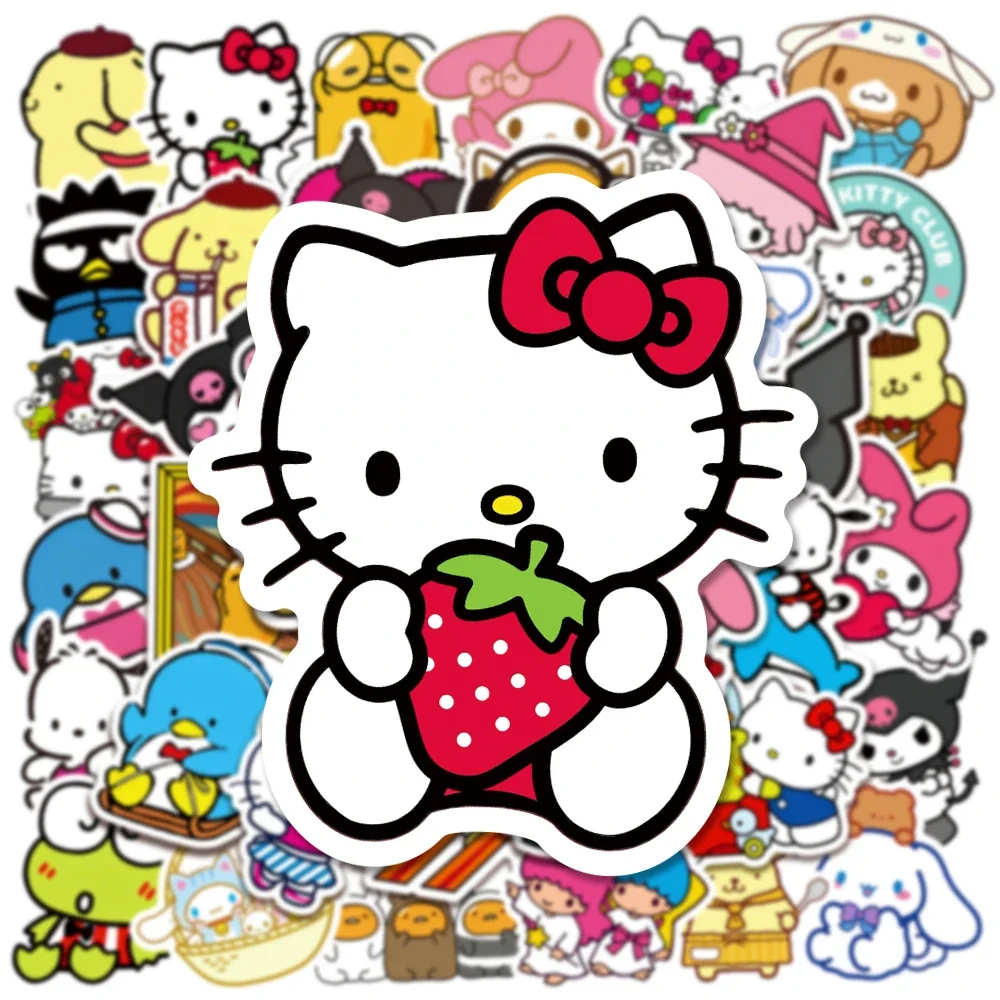 100 Stück gemischte süße Sanrio-Aufkleber Cinnamoroll Hello Kitty Kuromi Aufkleber Telefon Gepäck Laptop Gitarre Aufkleber Kinderspielzeug