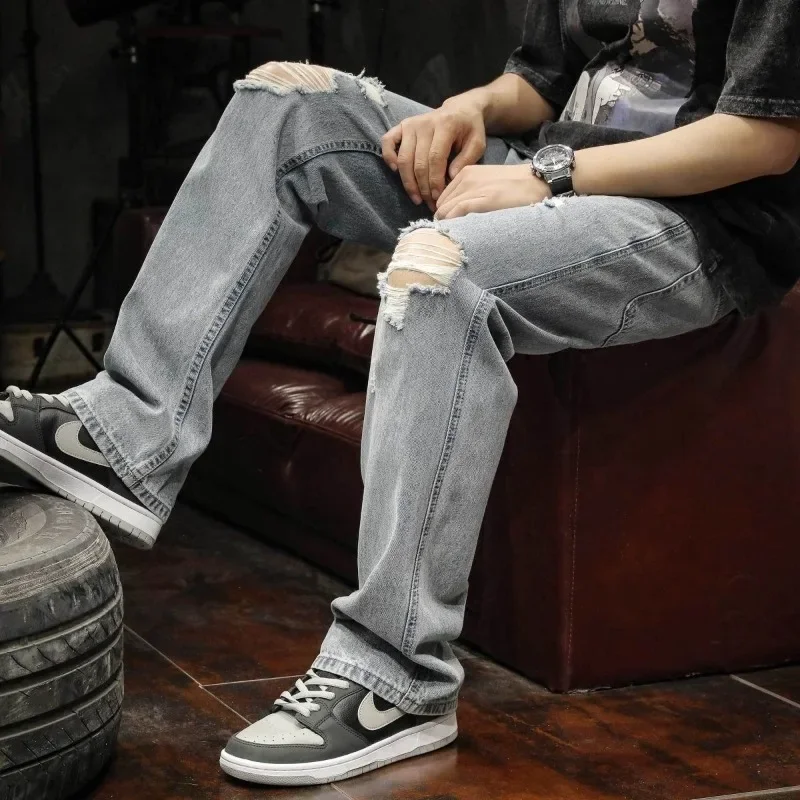 

Straight Jeans for Men Clothes Y2k 2000s Cotton Trousers Aesthetic Casual 2025 Trend Cheap Autumn Clothing Goth Man Cowboy Pants