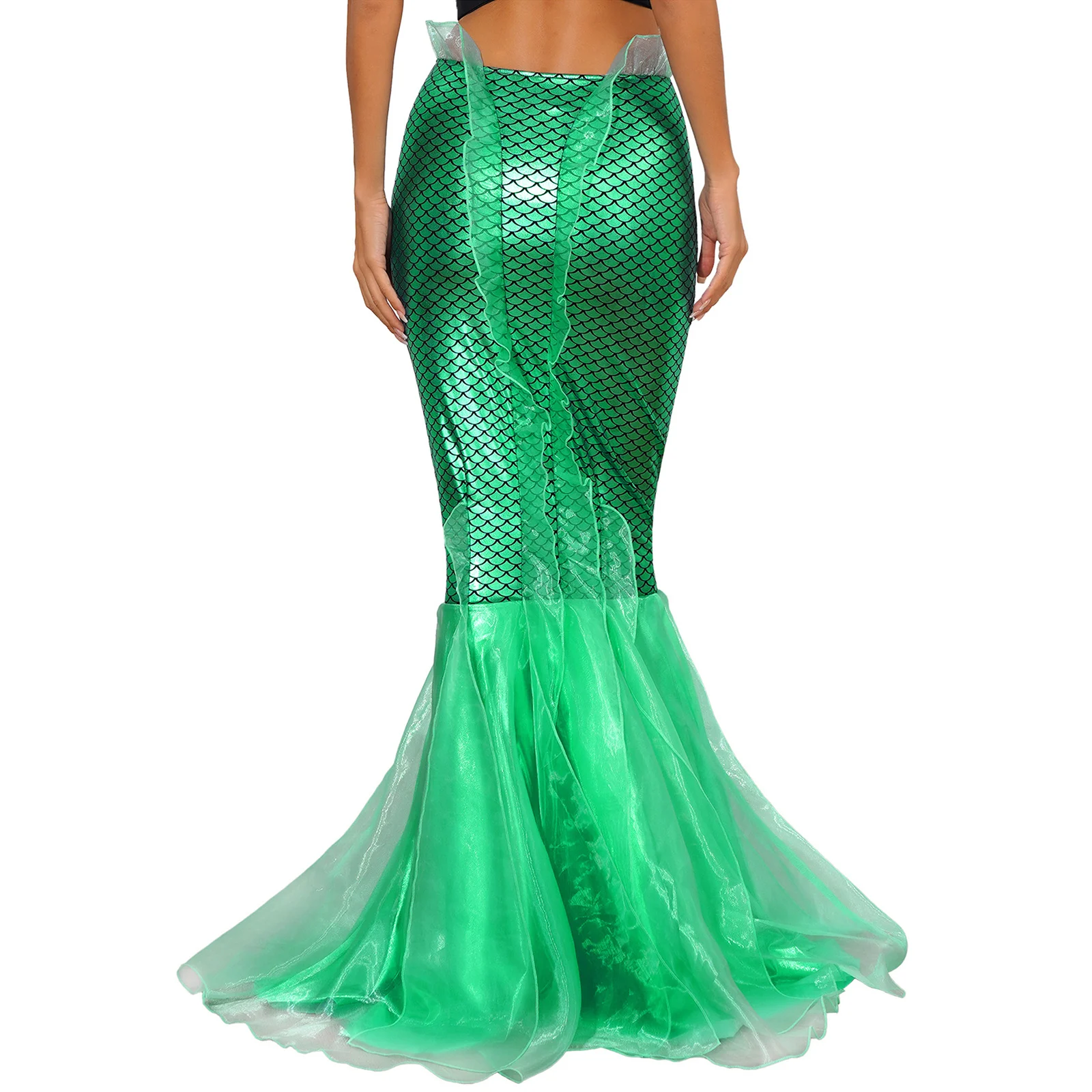 Halloween Costumes Women Mermaid Tail Dress Up Party Shiny Metallic Fishtail Long Maxi Skirts Mermaid Role Play Cosplay Gown