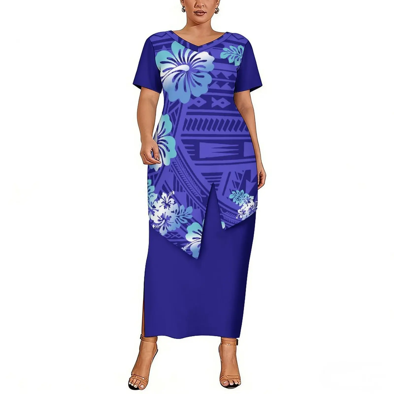 

Personalized Design Summer Custom Polynesian Women'S Skirt With Retro Printed Tail Hem And Puletasi V-Neck Clothing