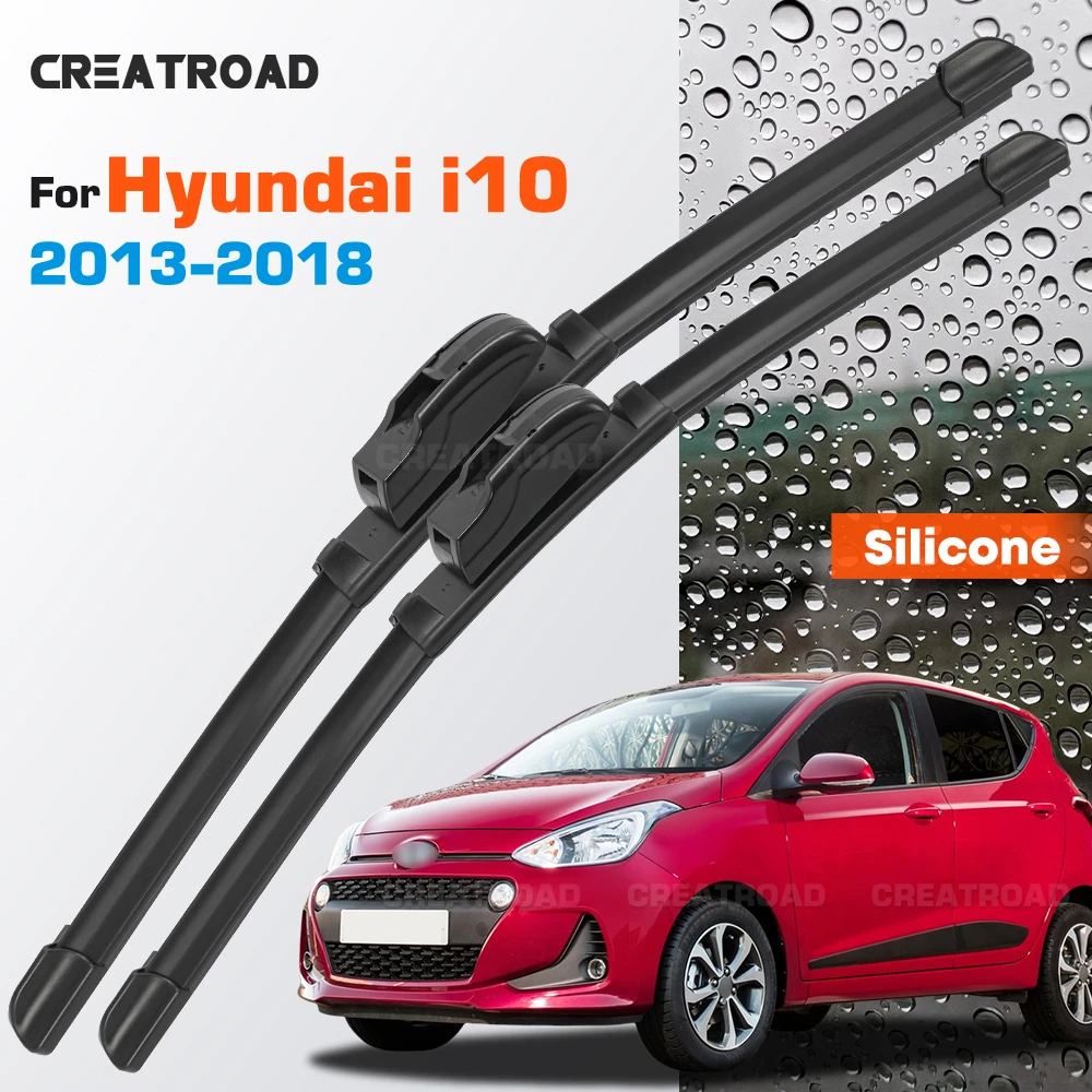 

Silicone Wiper Blades Fit For Hyundai i10 MK2 2013-2018 Coated Silent HD Wear-Resistant Car Windshield Wipers 22"+16"