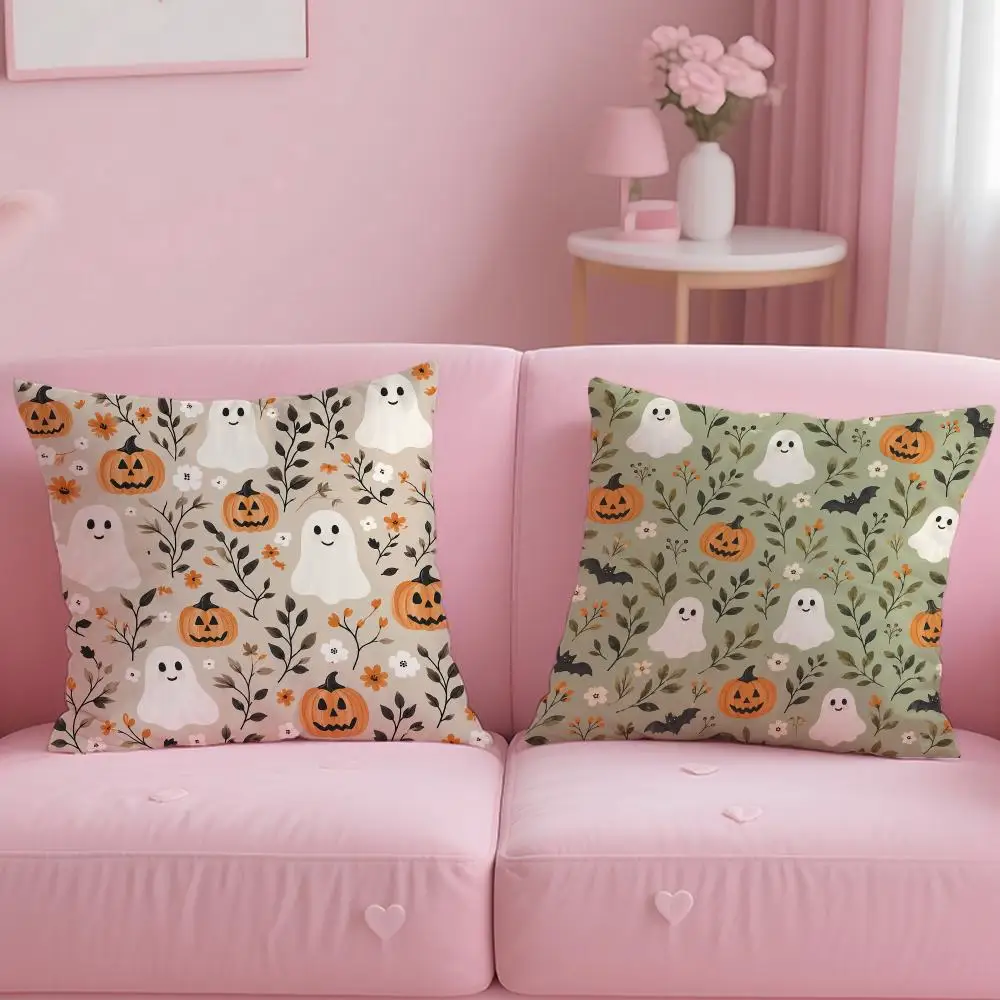 Floral Ghost Halloween Seamless Cushion Cover Comfortable Double Sided Pillow Cover For Car Sofa Bedroom & More