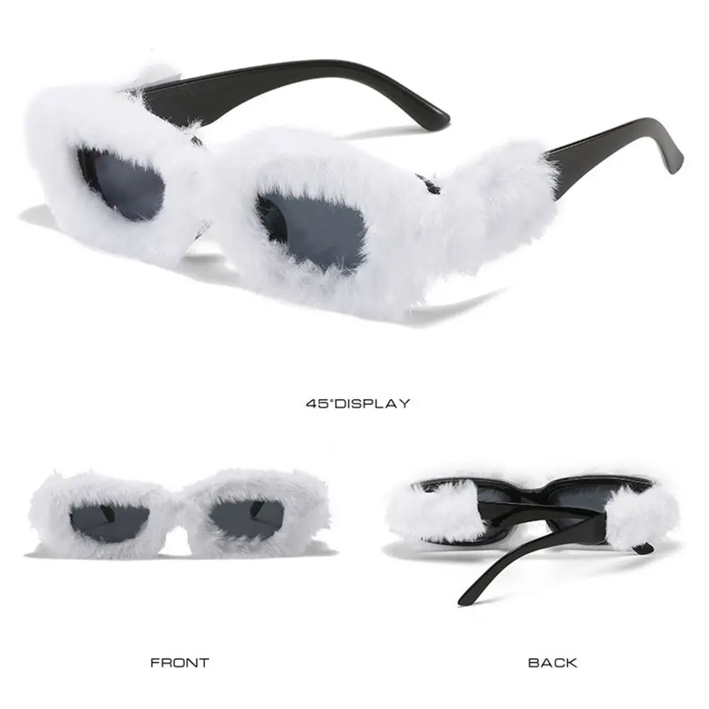 Handmade Party Cosplay Sun Glasses Plush Decor Rectangle Sunglasses Small Frame