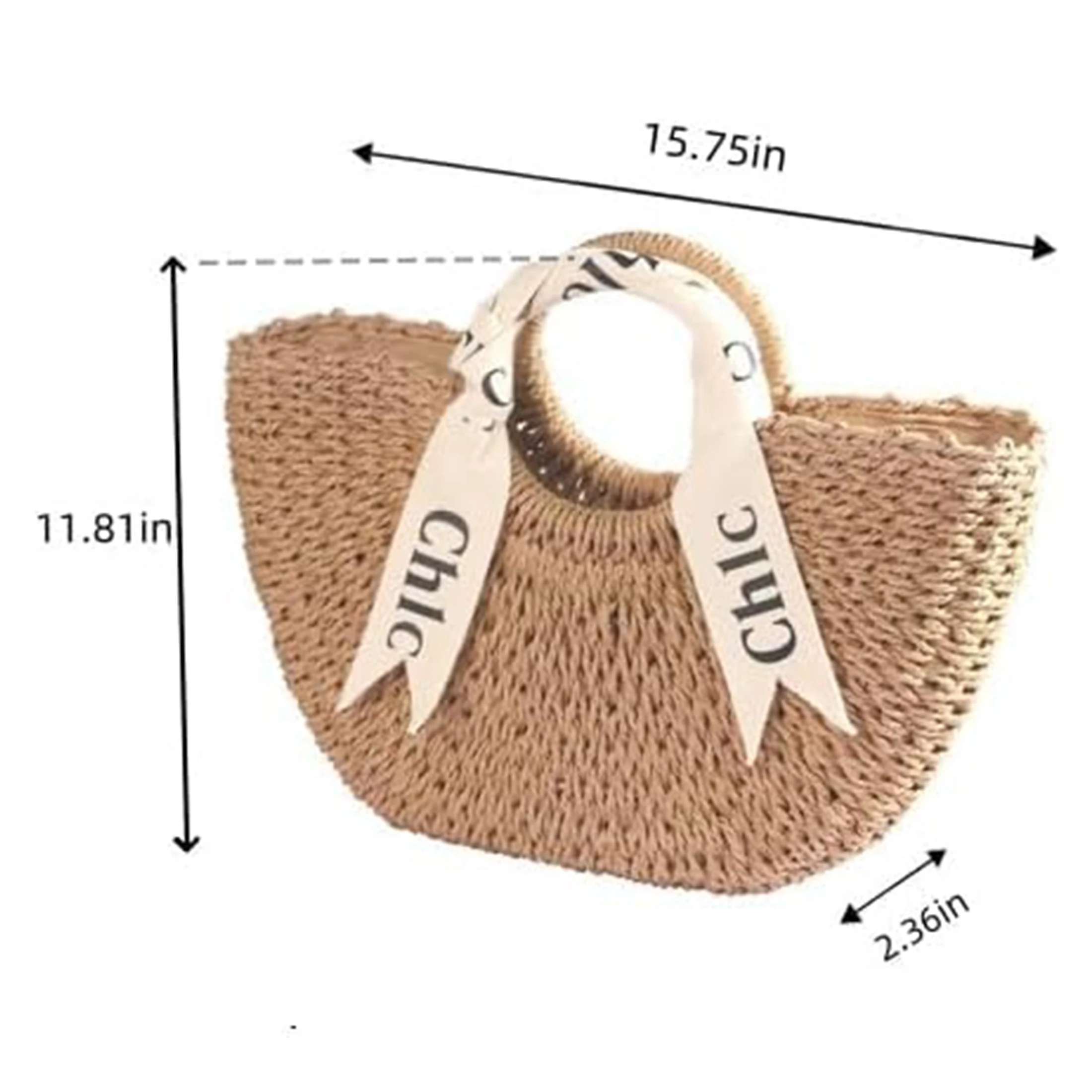 Women's Shoulder Handbag Straw Beach Bag Woven Bag Handbag Purse Summer Beach Bag, Khaki