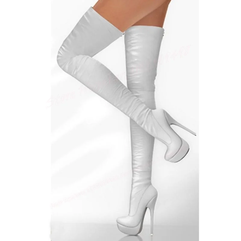 

White Skintight Thigh High Platform Boots Pointed Toe Shoes for Women Stilettos High Heels Sexy Shoes 2025 Zapatos Para Mujere