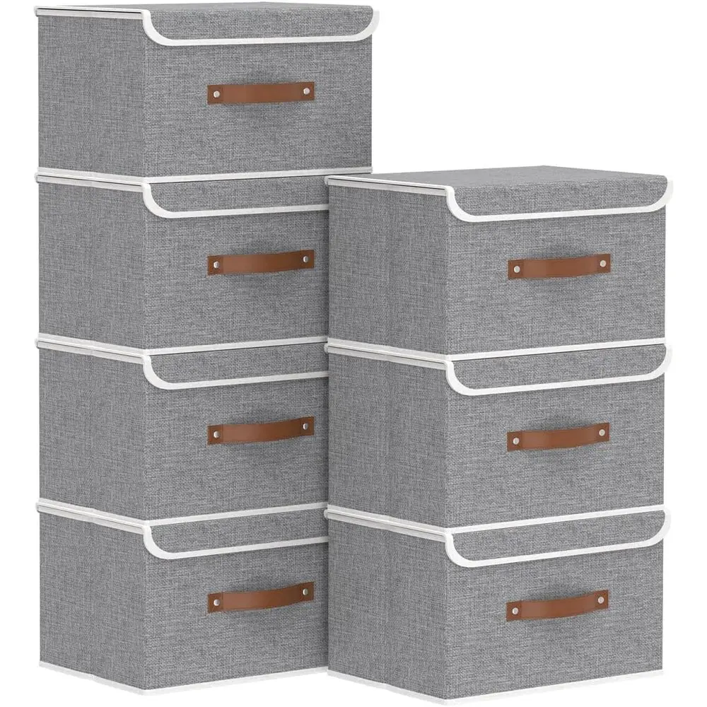 

Складные коробки для хранения, складной контейнер с крышками, кубический органайзер для одежды с ручками, серый, 33x23x20 см, 7 шт.