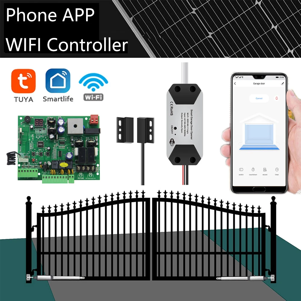 Tuya WIFI Automatic Gate Opener Home Farm Villa Swing Gate for 16' Long or 600LB Easier Open's Gate Closer C01 Linear Actuator