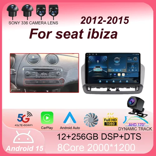 Imagen 1 del producto Pantalla táctil QLED de 12G + 256G para Seat Ibiza 2012-2015 Android 15 Auto Radio reproductor de vídeo Multimedia para coche 5G WIFI BT navegación GPS