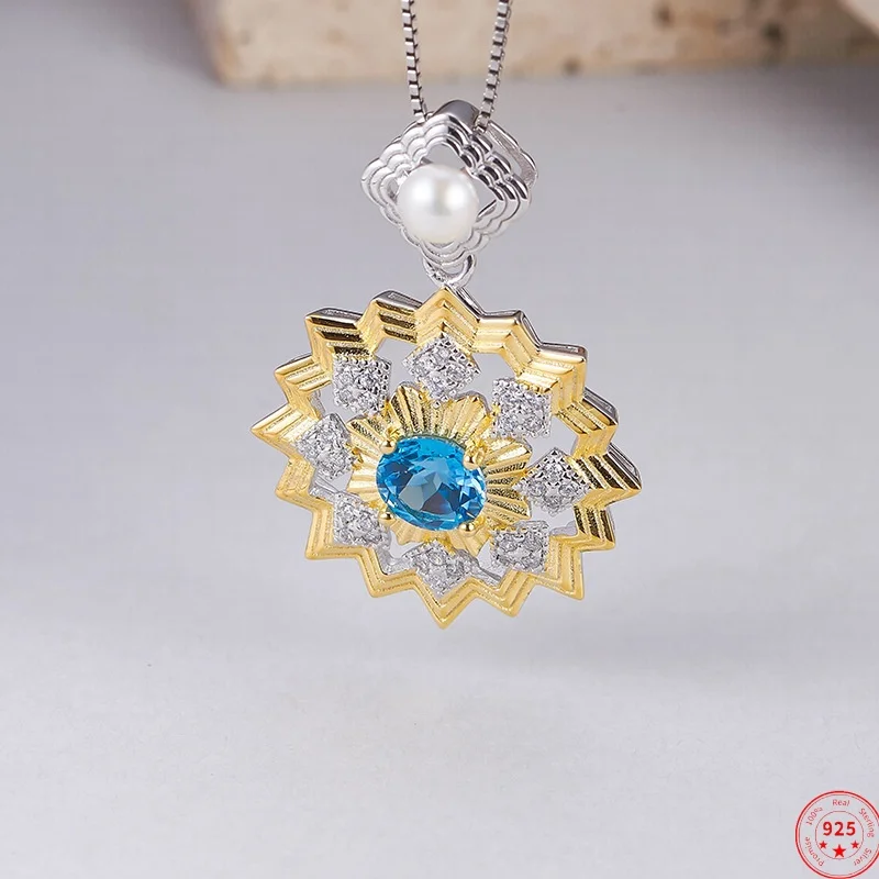 

S925 Sterling Silver Charms Pendant for Women Contrast Colored Rhombus Shaped Full Micro Zircon Inlaid Topaz Jewelry Wholesale