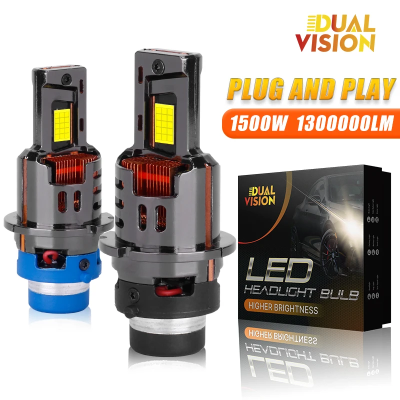 2Pcs D1S D2S D3S D4S LED Headlights Canbus 1300000LM Car Lens Lamp Xenon HID D1R D2R D3R D4R Auto Bulb Two-sided 1500W 6500K 12V