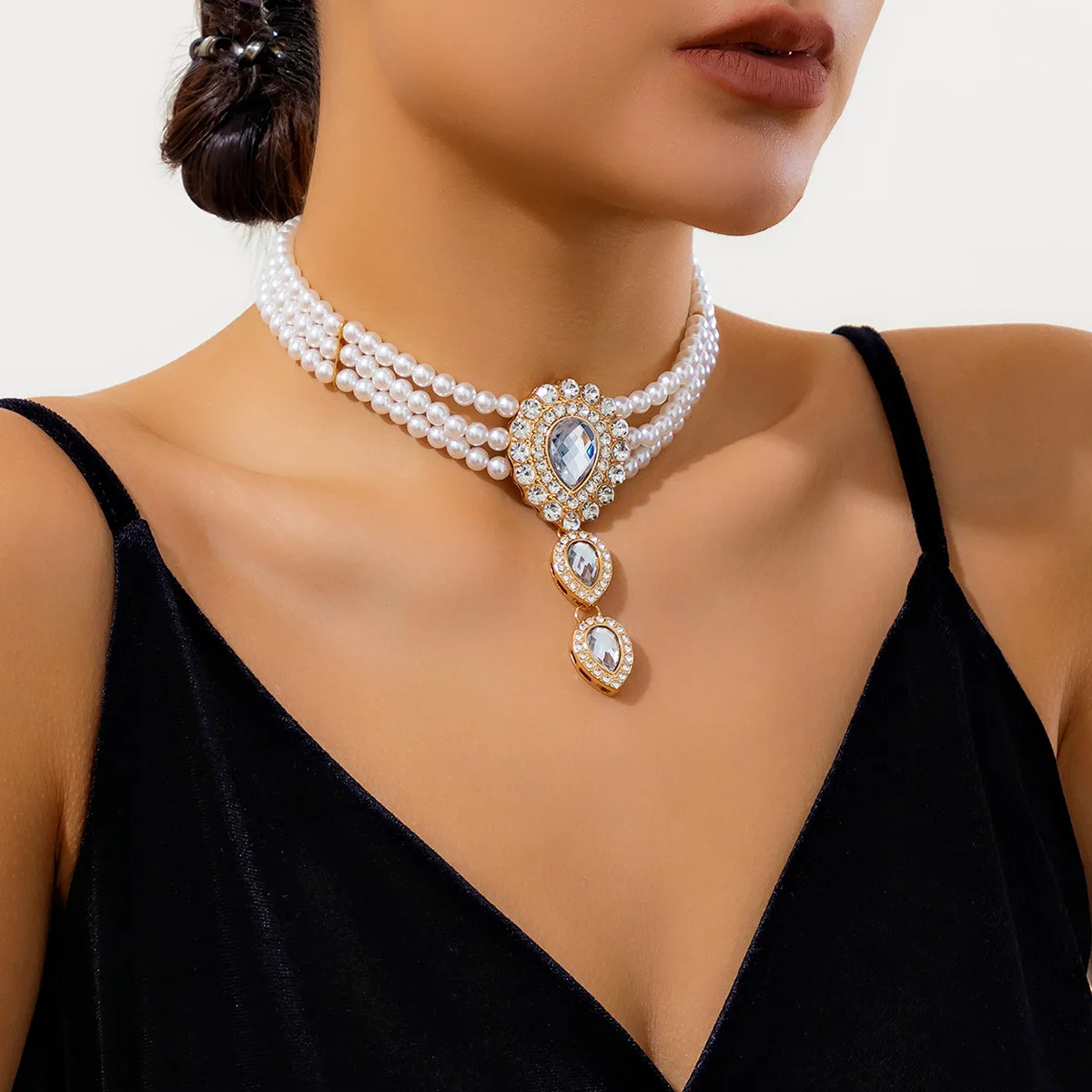 DIEZI Luxury Imitation Pearl Necklace Bracelet Vintage Water Drop Stone Beads Jewelry Sets Elegant Wedding  Party New Jewelry