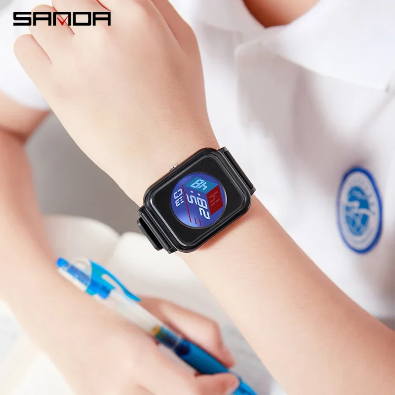 Fashion Sanda Top Brand 6134 3d Dial Watch Male And Female Student Electronic Square Waterproof Multifunctional Wrist Watches