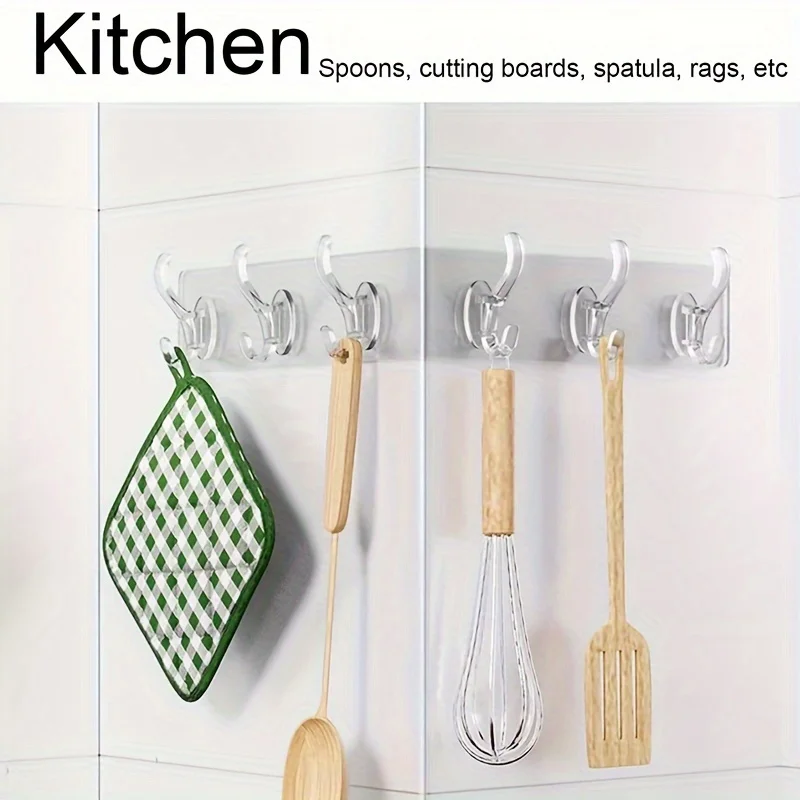 1Pcs Six Linked Hooks, Adhesive Row , Transparent Seamless, Oilproof Waterproof image 3