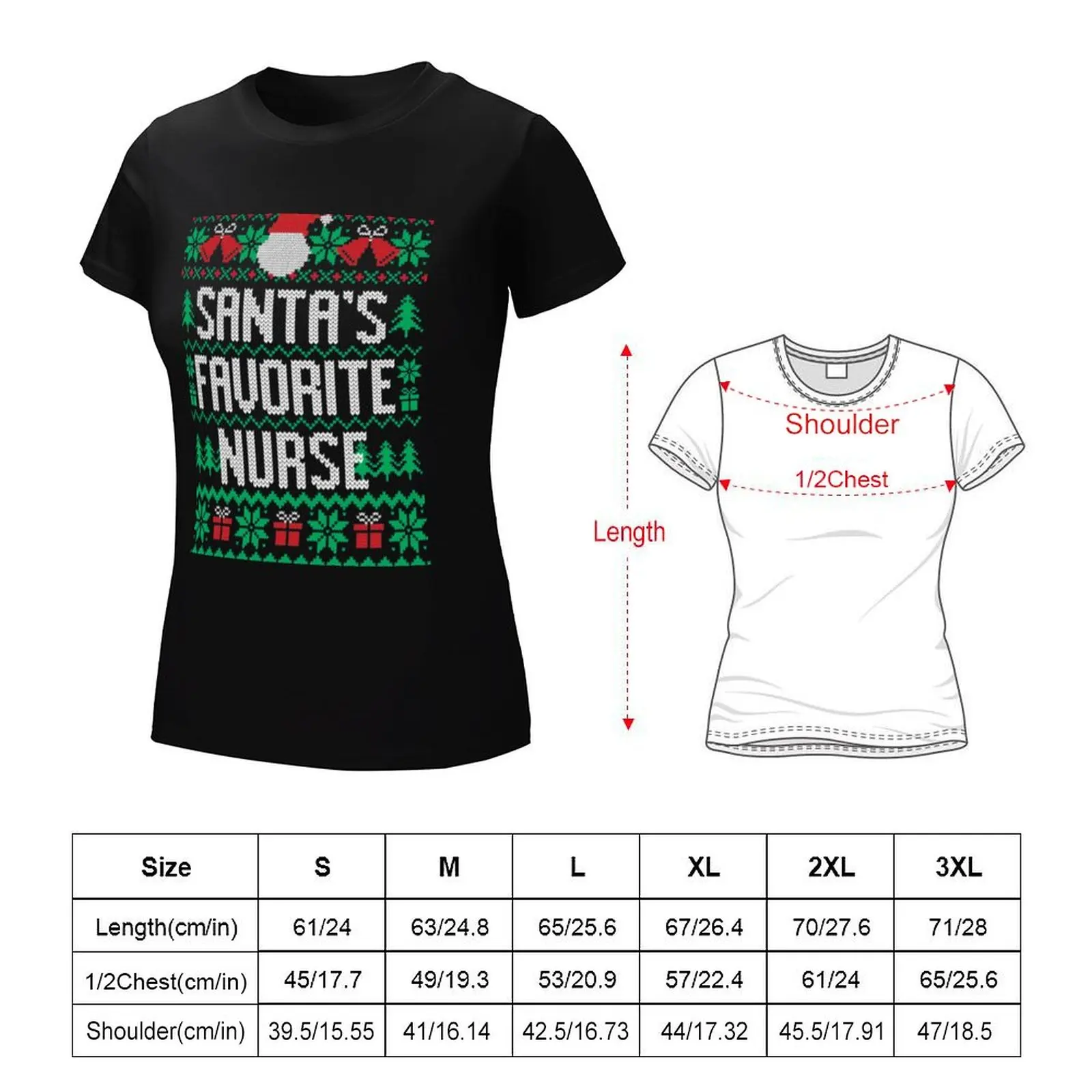 Santa's Favorite Nurse T-Shirt animal prinfor summer tops graphics new edition t shirts for Women