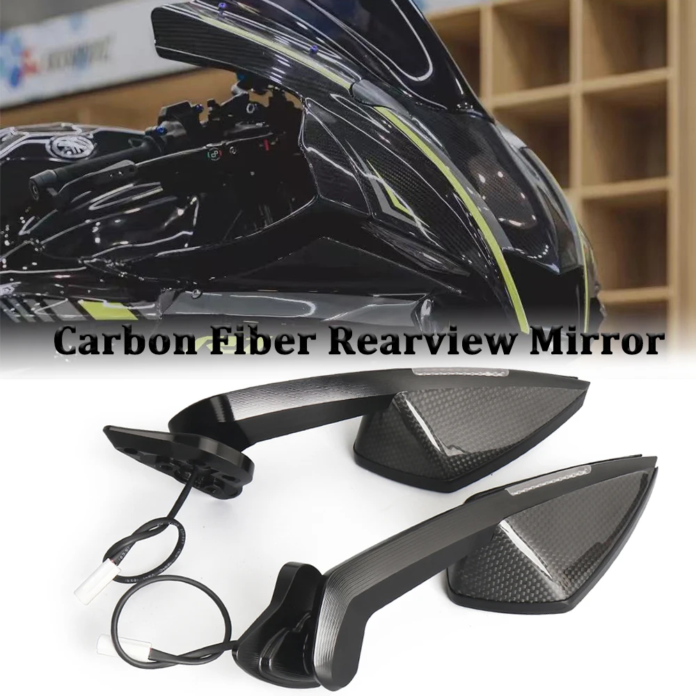 

For Yamaha R1 YZF R1 r1 M 2020 - 2025 Motorcycle Carbon Fiber Mirror LED Turn Light Signals Folding Rear View Rearview Mirrors