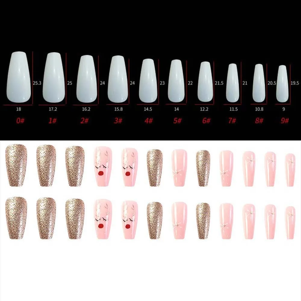 24 stks/set Nagelbenodigdheden Kerst Kunstnagels Manicure Materiaal Volledige dekking Nail Art Tips Kerst Nepnagels Sneeuwvlok