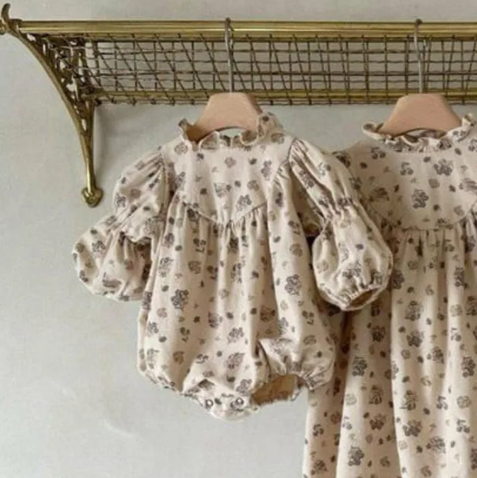 2026 ربيع جديد طفلة خمر الأزهار ارتداءها الوليد الرضع طويلة الأكمام جمبسوت من القطن لطيف طفل فتاة الملابس 0-24 متر #5