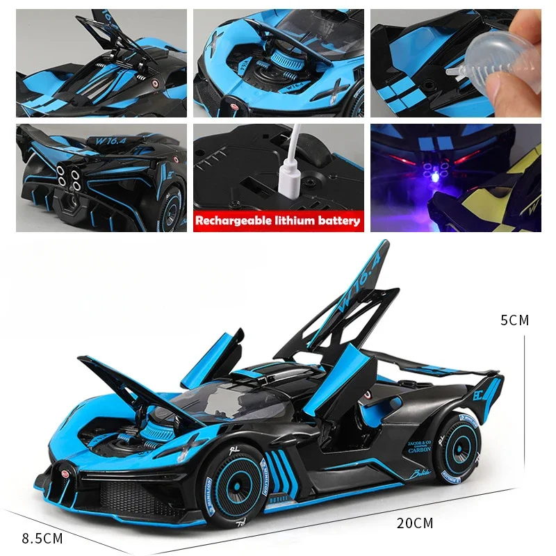 Spray 1/24 Bugatti Bolide Supercar modello in lega Sound Light Diecast Toy Vehicle Boy Car Toy Gift Collectable Miniature Home Decor