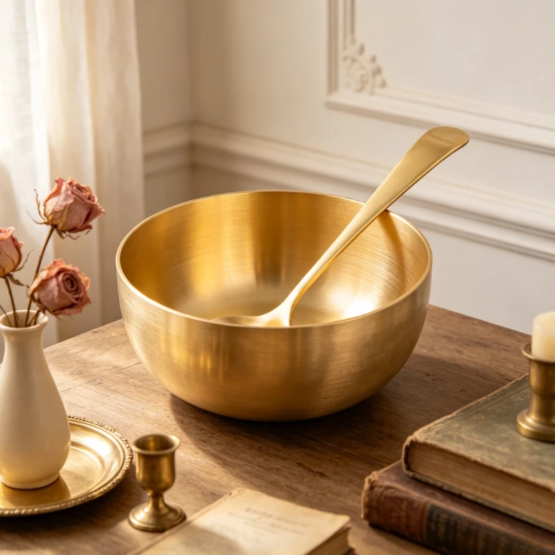 Solid Copper Bowl Kids Anti-drop Dinnerware Restaurant Korean Style Tableware Gift Lucky Gold Color Bowl Sturdy Durable Kitchen