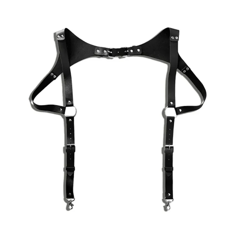 Men's Fashion Synthetic Leather Suspender, Gothic Body Suspender Adjustable Shoulder Strap and Metal Buckle Clothing Accessories