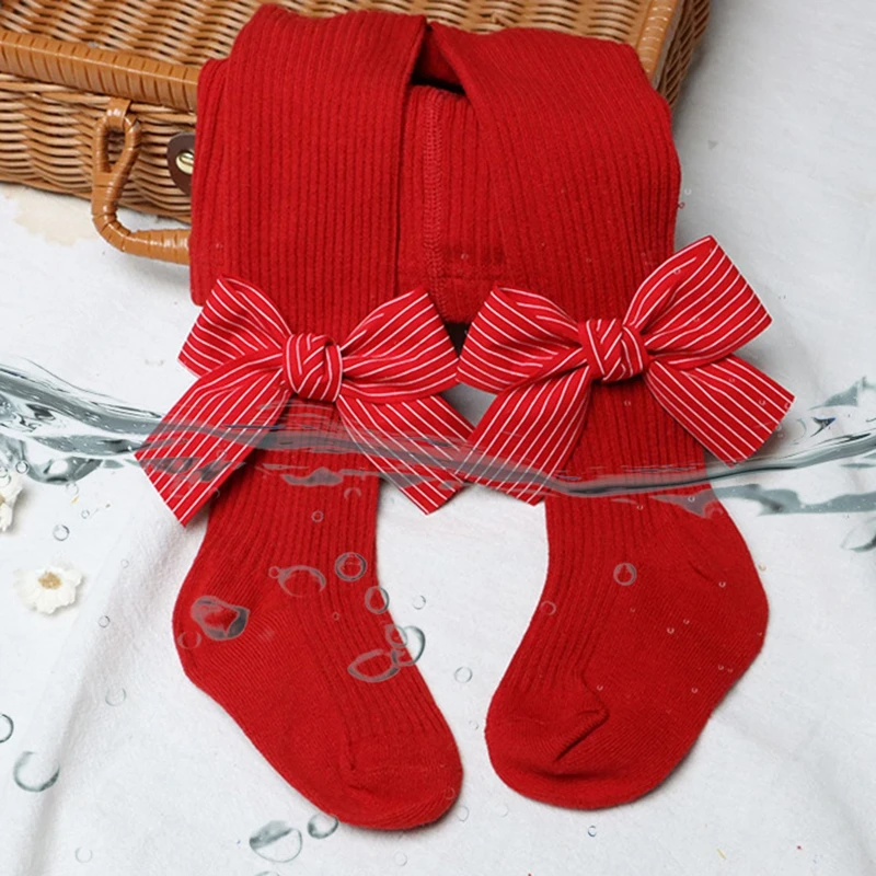 Christmas Baby Girl Stockings Long Socks for Autumn and Winter Long Korean Version Girls Stockings Red Baby Bow Calf Socks 1-3y