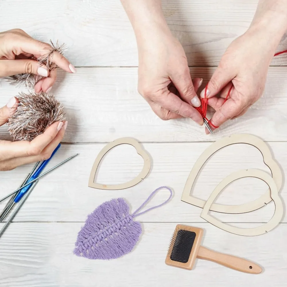 4 قطعة مجموعة لوازم مكرميه قالب أوراق مكرامية خشبية قوالب قطع مكرامية ومشط لصنع مجموعة صنع ريش مكرامية