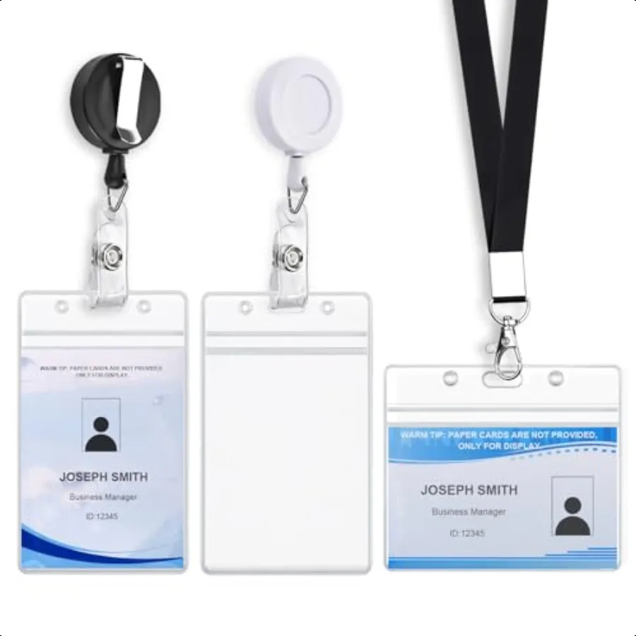 

3 Pack Id Card Name Badge Holders Retractable Clip Premium Badge Reel with 24 inches Pull Cord Vertical Horizontal Clear Id Car