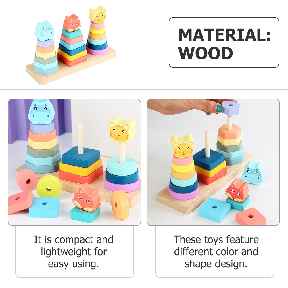 Rainbow Tower Infant Stacking Toy Toddler Early Learning Shape Sorter Stacker Baby Nesting Toys Wooden