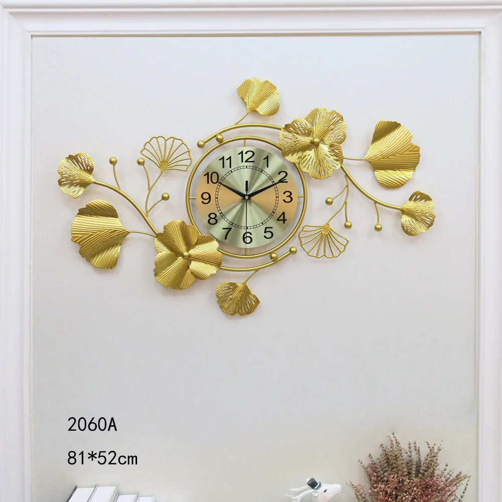 

Creative Large Wall Clock, Modern Silent Hanging Watches, Luxury Nordic Mute Clock, Golden Leaves Ornament, Home Decoration