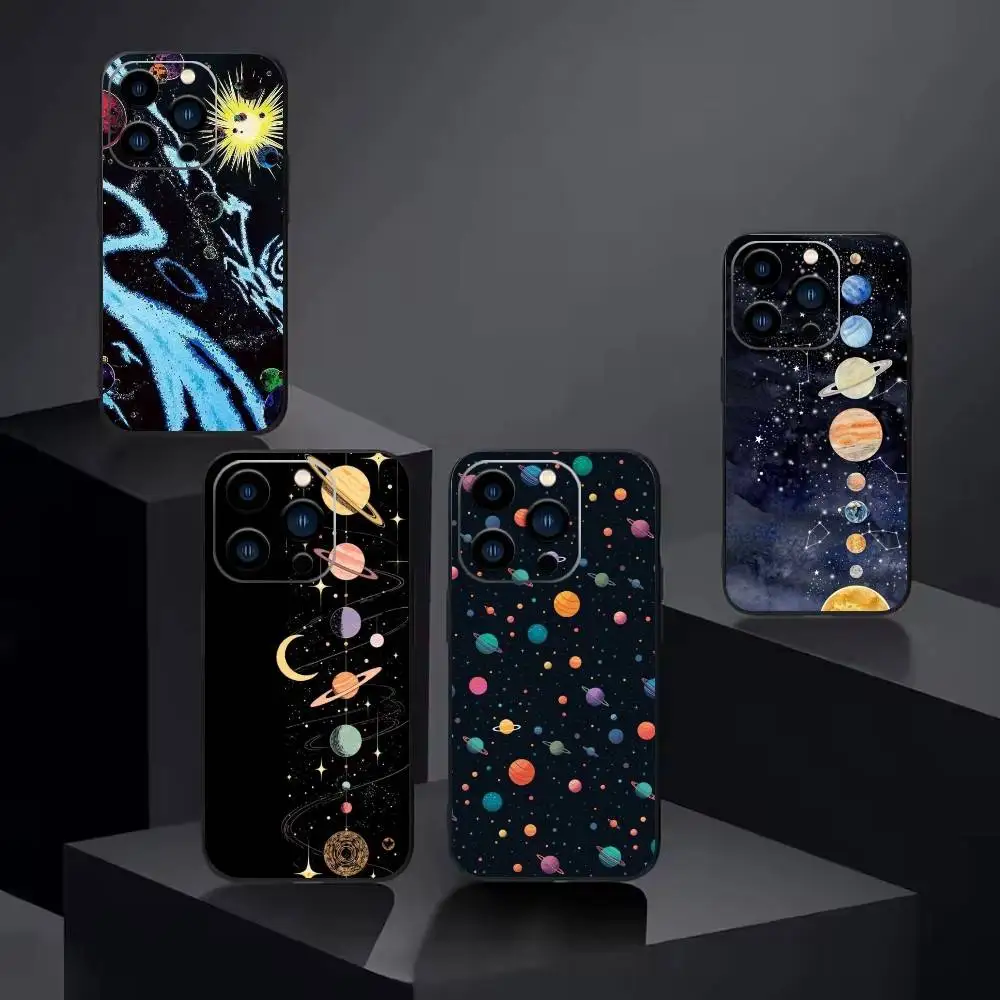 

Starry Night whimsical landscape Phone Case For iPhone 16,15,14,13,12,17,Pro Max,Plus Silicone Black Case