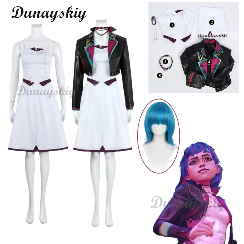 

Anime LOL Arcane 2 Powder Cosplay Costume White Dress Jinx Cosplay Dancing Party Dress For Hallowmas Carnival Customized