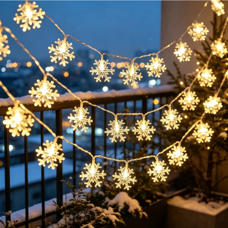 Battery Operated Snowflake String Lights for Christmas Tree Holiday Home Decor