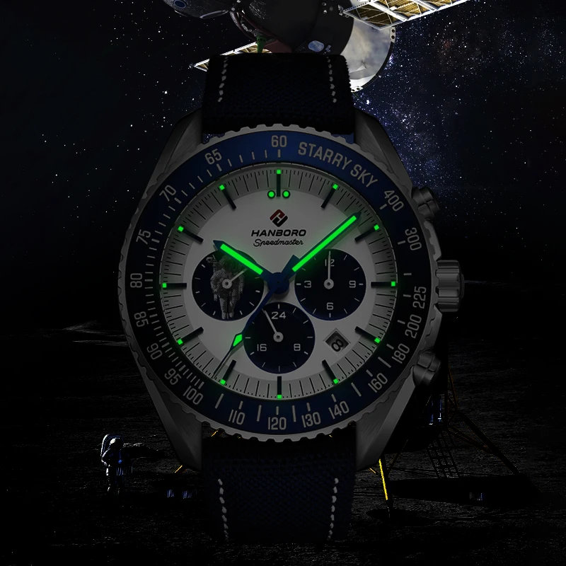 HANBORO Astronaut Calendar Watch Automatic Watch For Mens Sport Water Proof Globe Earth Week Watch Men Wrist Mechanical Clock