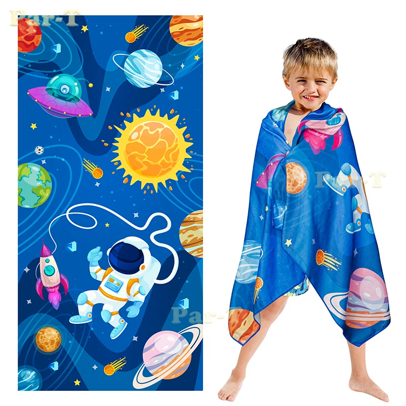 

Outer Space Beach Towel Microfiber Universe Theme Baby Bath Towels Astronaut Planet Spaceship Soft Absorbent Quick Dry for Kids