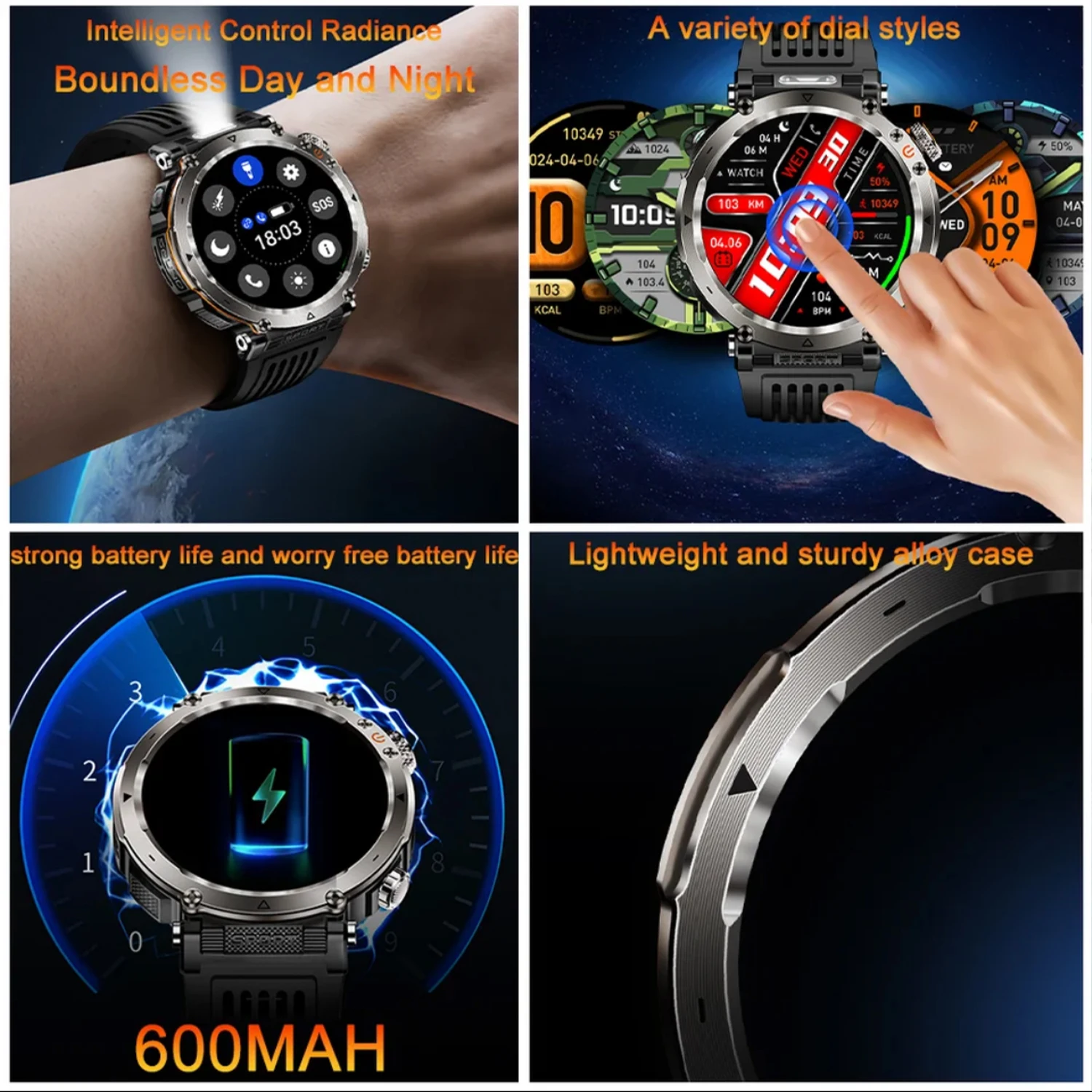 NUOVO Smartwatch HT30 600 Mah Batteria di grandi dimensioni per Huawei HD Bussola Forte torcia a LED Chiamata Bluetooth Sport Fitness Smartwatch