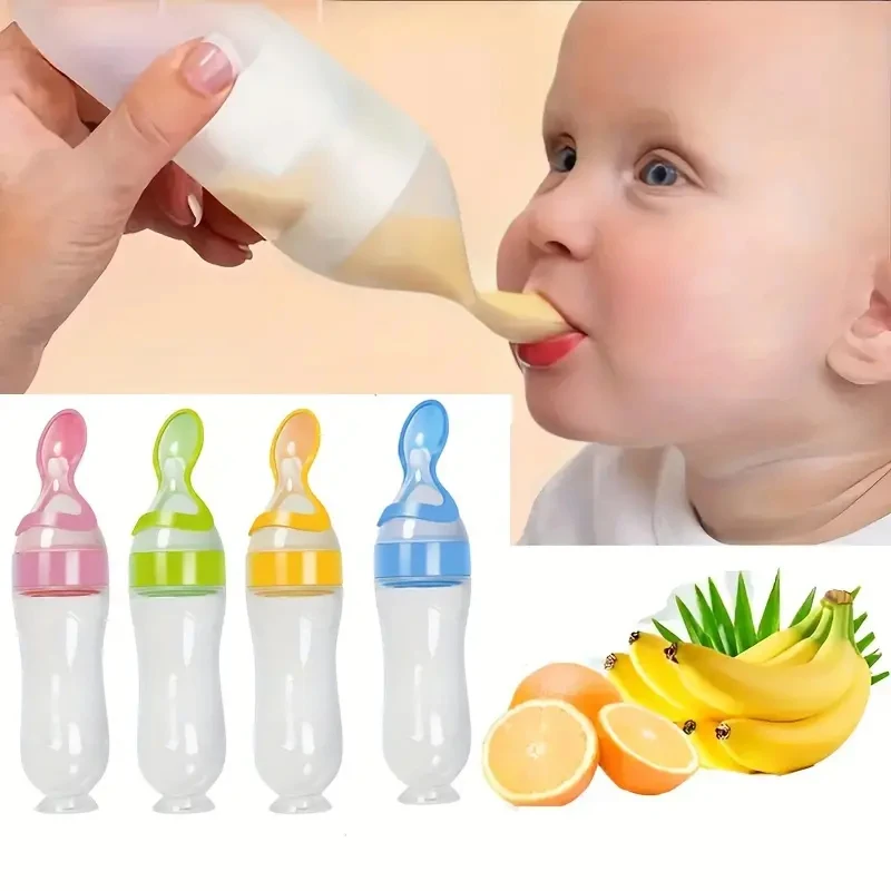 

Safe and Practical Silicone Baby Bottle with Spoon Food Supplement Rice Cereal Bottle Squeeze Spoon Milk Feeding Bottle Cup