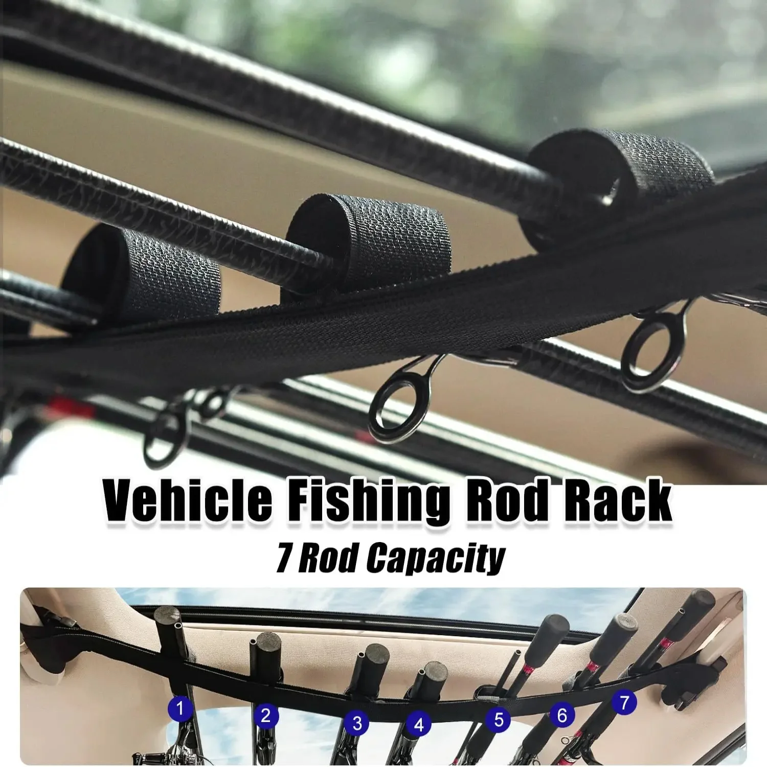 7-Ring Vehicle Rod Carrier, Car Fishing Rod Holder, Fishing Pole  Rack  SUV/Wagons/Van//Truck