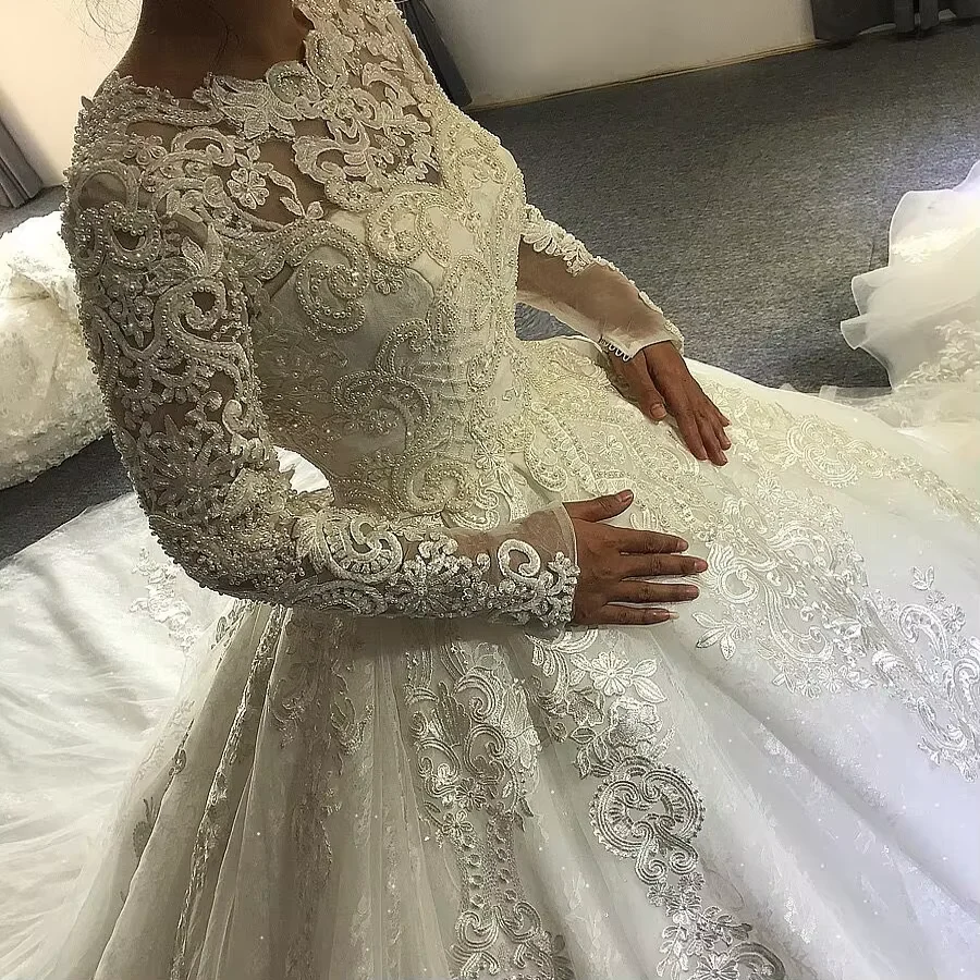 Customized Wedding Dress Muslim Wedding Dress With Full Lace Sleeves Vestido De Novia