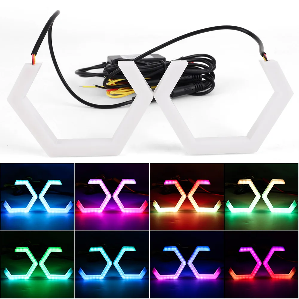 12V 24V 2PCS LED Angel Eyes Hexagon Halo Rings With Turning Signal For R15 V2 V3 KTM Rc 390 MT 15 Modification